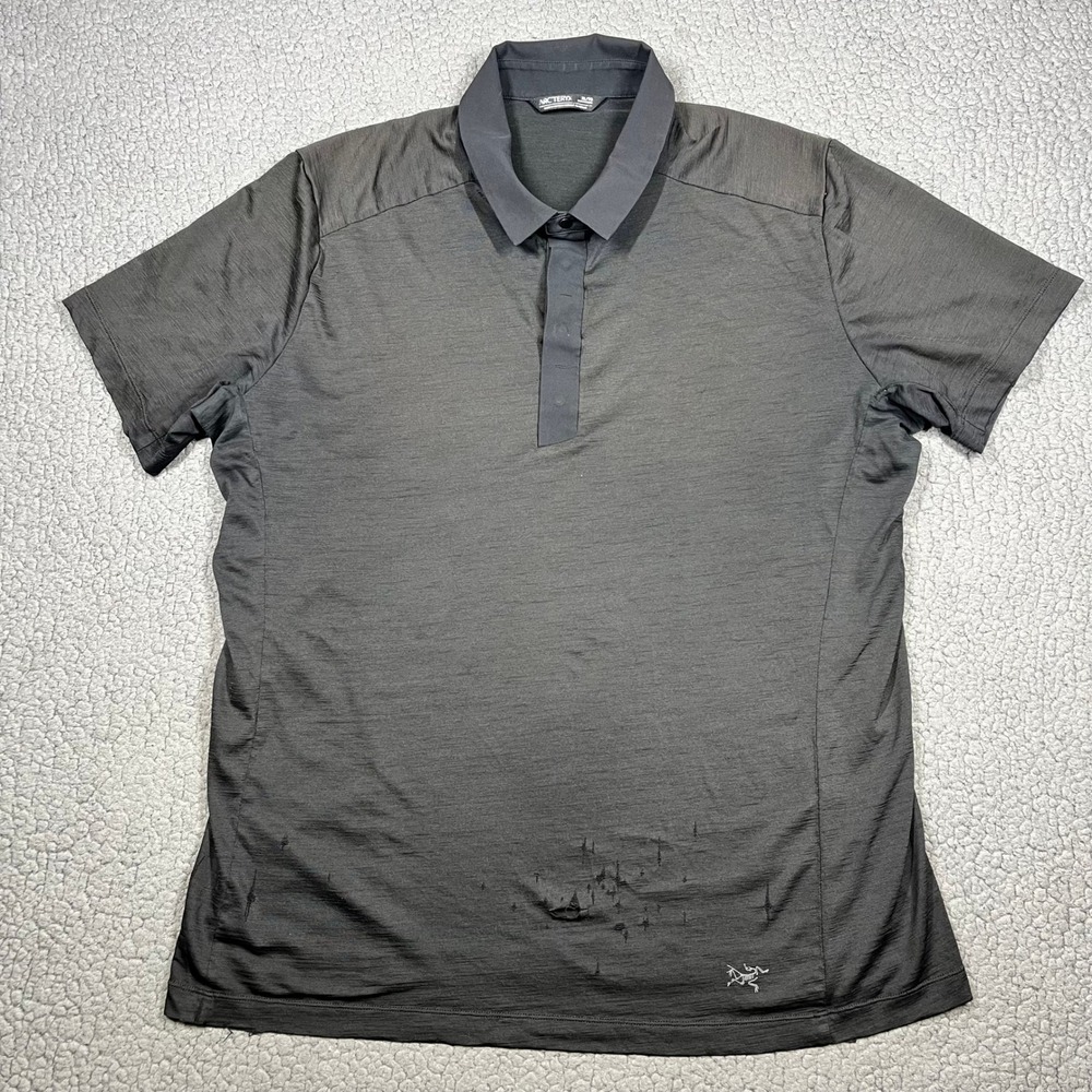Arcteryx Polo Shirt Men XL Wool Blend Short Sleeve Grey Gorpcore